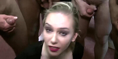 Cum loving babes blow dicks in a group bukkake session