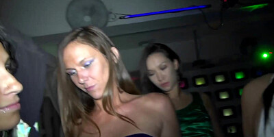 Beautiful young women in bikinis sucking dicks and getting fucked in a gangbanging party