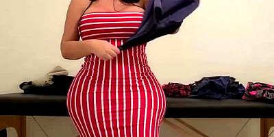 Hot milf with pear body shape rides his dick on a table