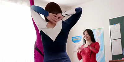 Fully-clothed, leotard, rhythmic gymnast likes to suck cock.