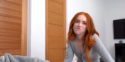 Ginger chick sucks a cock and rides it in POV-style video