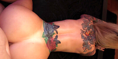 Inked blonde Sarah Jessie sucks big dick and fucks in POV video