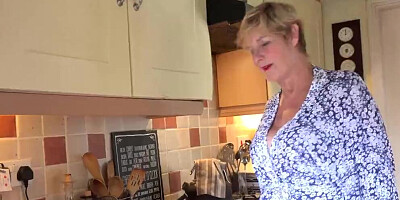 Short-haired mature woman is being naughty in this POV video