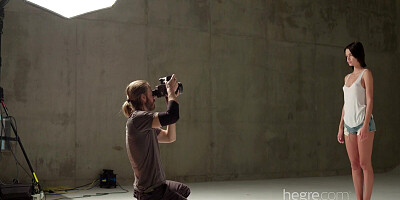 Skinny girl is taking her clothes off and revealing those fine body curves