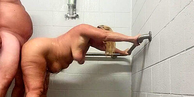 Chubby mature gets bonked inside the shower by her husband