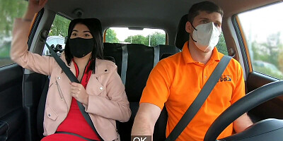 Fake driving school class ends with a young gal riding a stiff cock