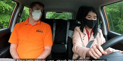 Fake driving school class ends with a young gal riding a stiff cock