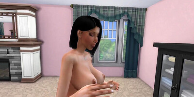 3D sex cartoon shows busty brunette MILF fucking with stepson