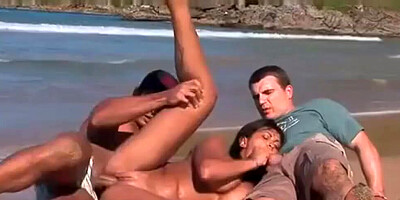 After a hard threesome, the dazzling babe ended up having a mouthful of cum