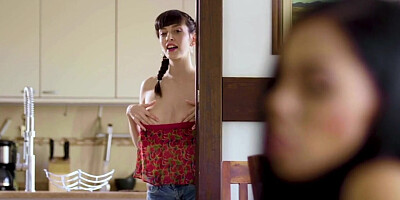 The stepniece was spying on her stepaunt.  fucked her