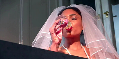 Ebony Bride Wears her Veil while she Fucks herself with a Bottle