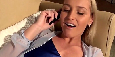Cheating wife talks with her husband over the phone while being fucked
