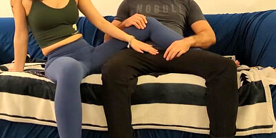 Fucking stepsister's perfect pussy while watching TV