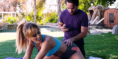 Woman takes stepson for jogging and starts sex in sixty-nine pose