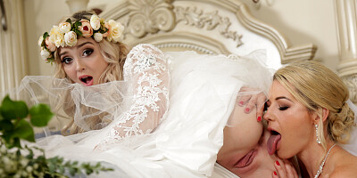 TWo naughty brides are fucking with a lucky groom