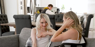 Dazzling blondes sharing lucky man in this 3some video