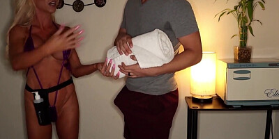 Mature masseuse is giving the ultimate pleasure to a man