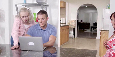 MILF Andi James rubs her wet pussy while taking a hard pecker