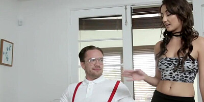 Hair stylist fucks her nerdy stepbrother