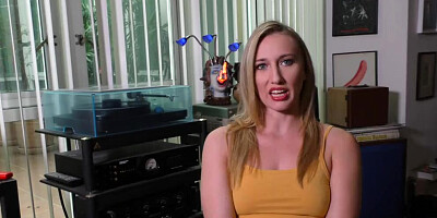 Astonishing blonde Riley Reyes sucks a cock and plays with a Hitachi