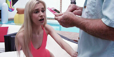 Blonde chick Chanel Shortcake is giving handjob to that perverted old man