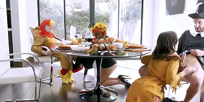 Step Daughter And Step Mom Rosalyn Sphinx & Brooklyn Chase Get Their Pussies Stuffed On Thanksgiving
