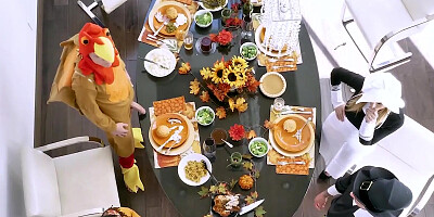 Step Daughter And Step Mom Rosalyn Sphinx & Brooklyn Chase Get Their Pussies Stuffed On Thanksgiving
