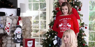 Stepsister can't stop groping her brother during Christmas photo session
