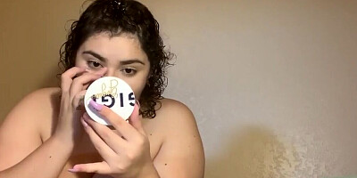 Skype records gorgeous woman putting on makeup big breasts
