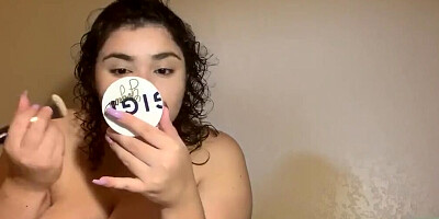 Skype records gorgeous woman putting on makeup big breasts