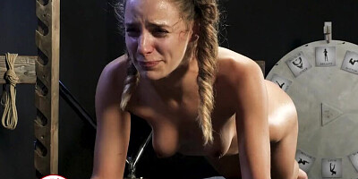 Submissive girl is gagged and will be whipped by her master