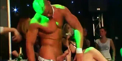 Banging adventures in a sex club between depraved chicks and handsome male strippers