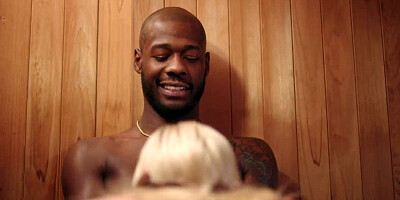 Gorgeous blonde babe is wrapping her pinky cherry around dude's BBC