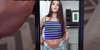 Small tits teen girl will have to blow her stepbro if she wants nude pictures erased