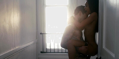 Submissive black girl is getting her pussy devoured by her white master