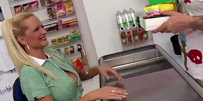 Young saleslady is getting pounded hard by her horny customer