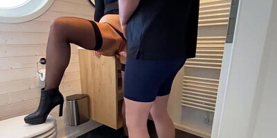 Bootylicious mom is fucked by a stepson in the bathroom