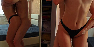Round ass beauty is sucking and riding dude's dong in a bedroom