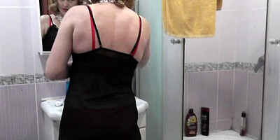 Step dad spies on step daughter in toilet and masturbates dick. Stepdad fingering cock and cumshot. Squirt wet pussy