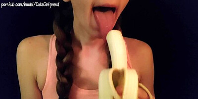 Baby Girl gives Banana Blowjob ASMR Sucking and Moaning