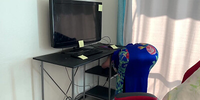 Stepmom gets stuck in a desk and stepson fucks her