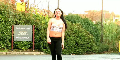 Skinny raven babe strips from her clothes and touches her cherry