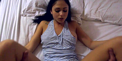 Charming brunette Ariana Marie is filmed POV-style while riding a cock
