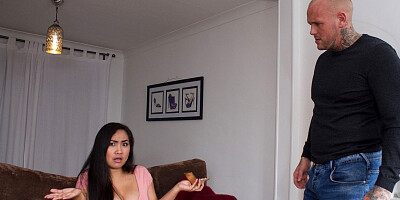 Chubby Asian stepdaughter is punished by her white daddy and his cock