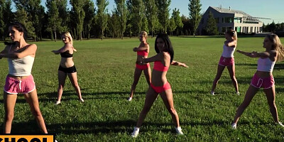 Nikky Fox blows her fitness instructor and rides his cock outside