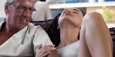 DADDY4K. Skillful old Man Manages to Fuck Comely Brunette on Sofa
