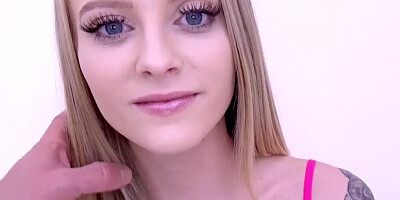 Stunning blonde babe is sucking cock and gets shagged in POV