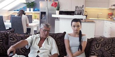 DADDY4K. Tiny minx and old daddy have awesome sex right behind his son