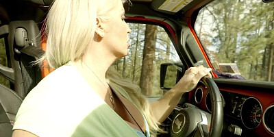 Busty Alura Jenson is playing with stranger's cock out in the open