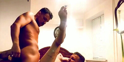 One pretty girl is dicked down by two horny and hung brutes